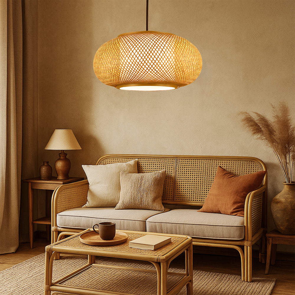 Japandi Woven Bamboo Pendant Light – 15.7" or 19.7"