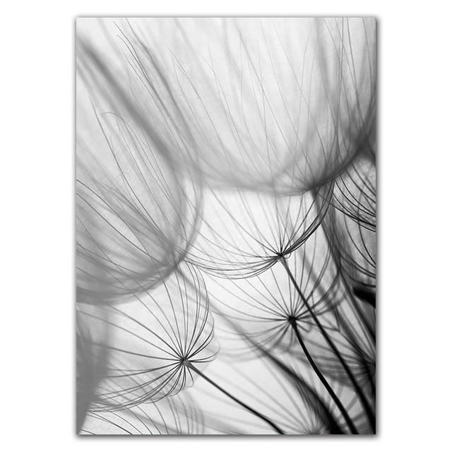 Black & White Dandelion Botanical Canvas Wall Art Print