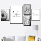 Black & White Dandelion Botanical Canvas Wall Art Print