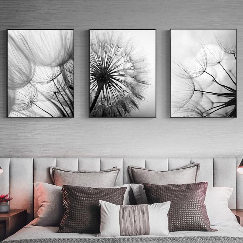 Black & White Dandelion Botanical Canvas Wall Art Print
