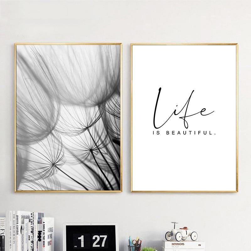 Black & White Dandelion Botanical Canvas Wall Art Print