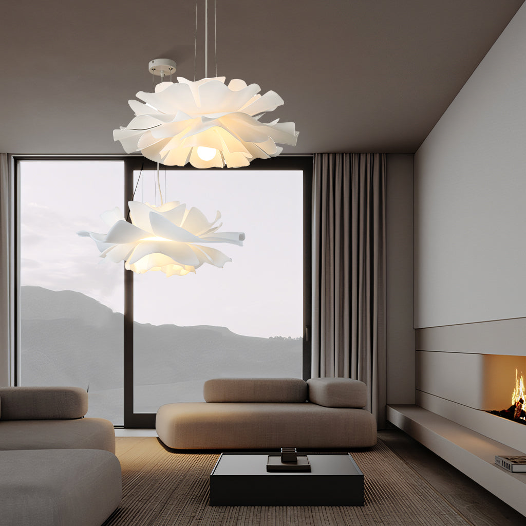 White Lotus Flower Pendant Light – Nordic Acrylic Chandelier