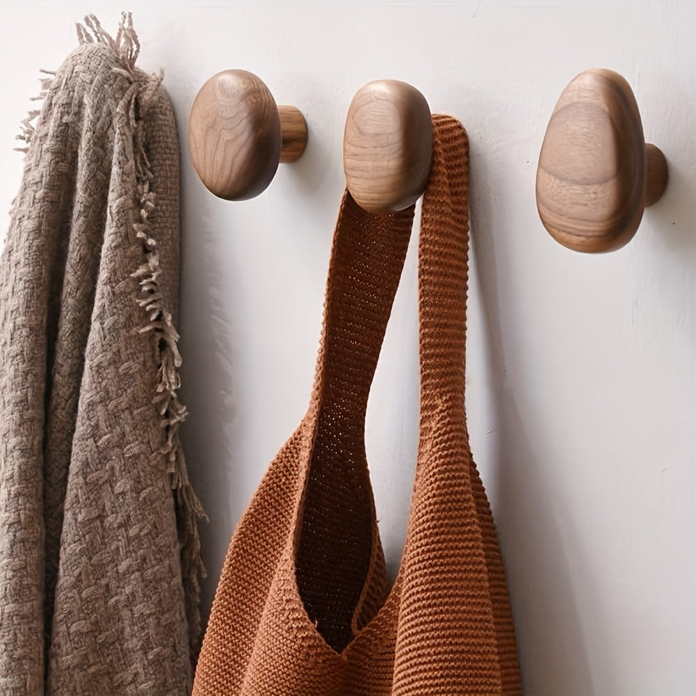 Round Wooden Wall Hooks Set – Walnut or Beech
