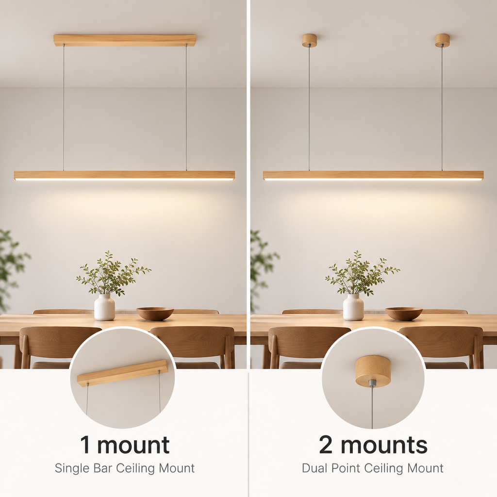Linear Wood LED Pendant Light – Pine or Walnut, Dimmable