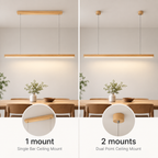 Linear Wood LED Pendant Light – Pine or Walnut, Dimmable