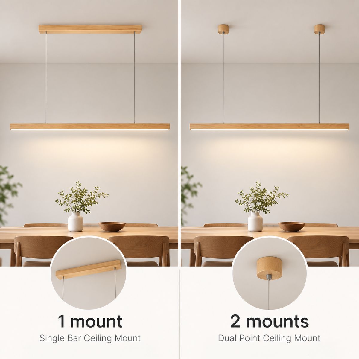 Linear Wood LED Pendant Light – Pine or Walnut, Dimmable