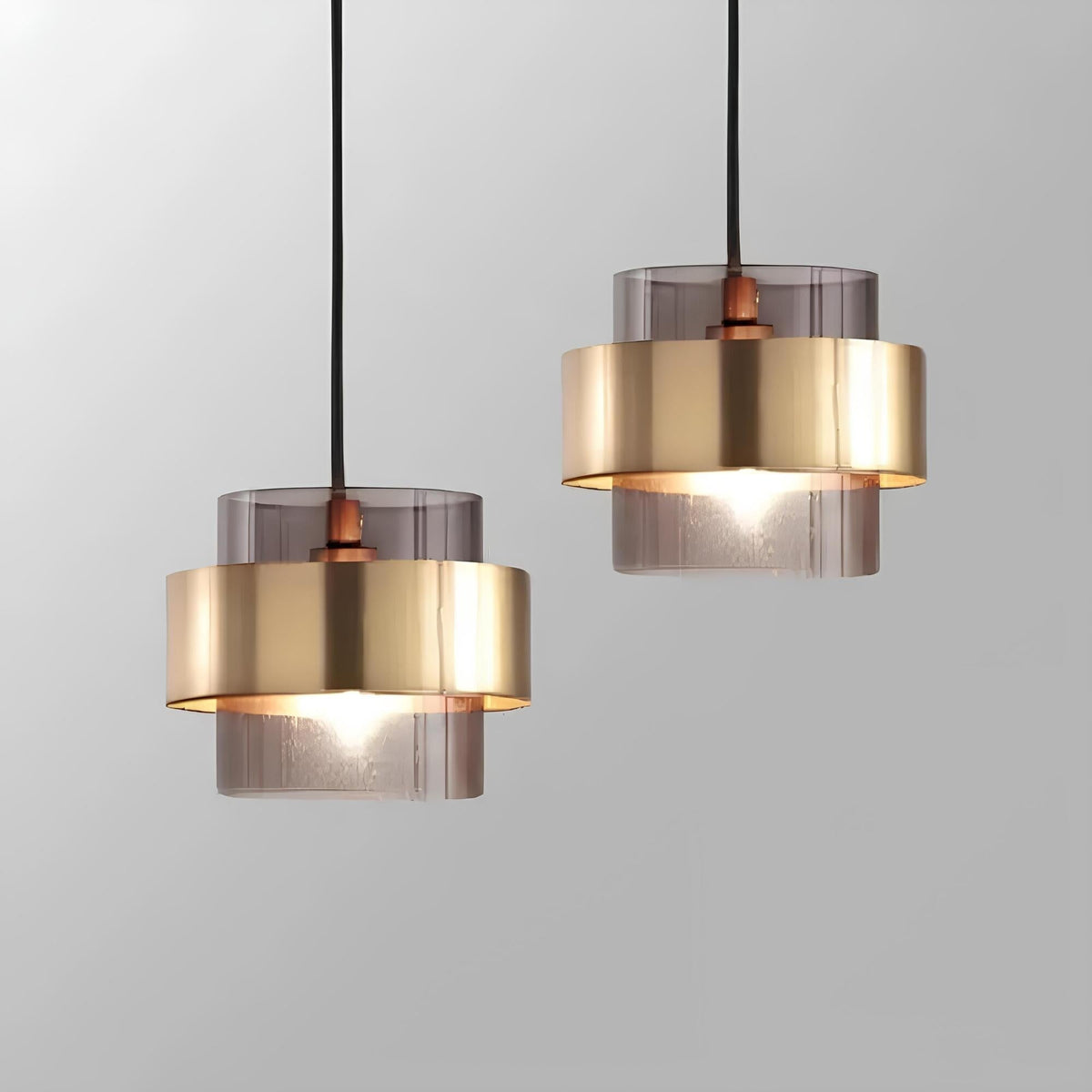 Compact Smoked or Amber Glass Kitchen Pendant Light