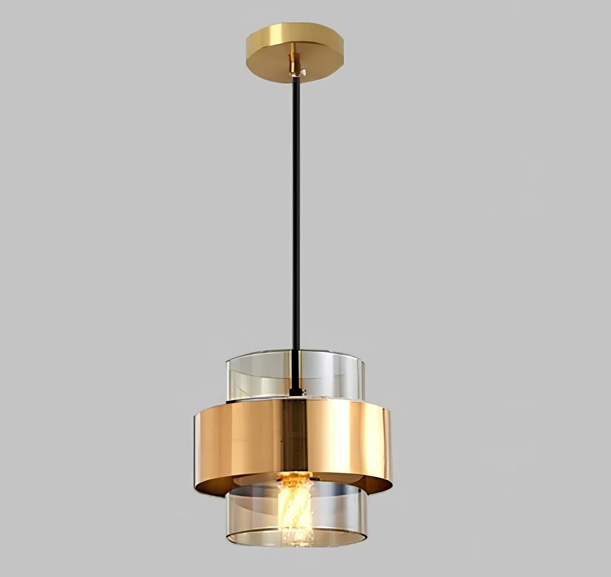 Compact Smoked or Amber Glass Kitchen Pendant Light
