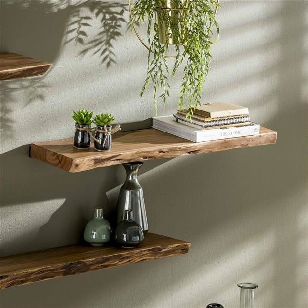 Live-Edge Acacia Wood Wall Shelf – Industrial Brackets