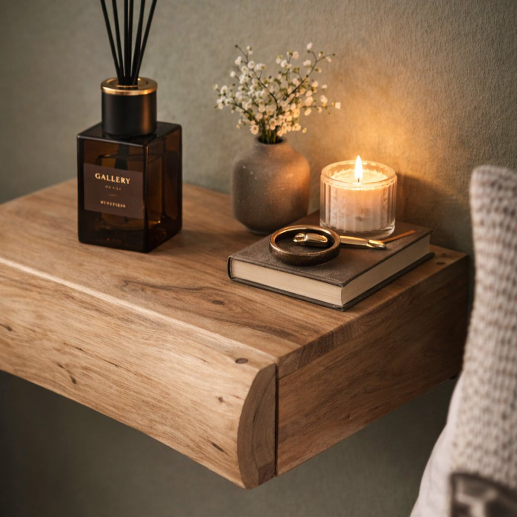 Floating Acacia Wood Bedside Shelf