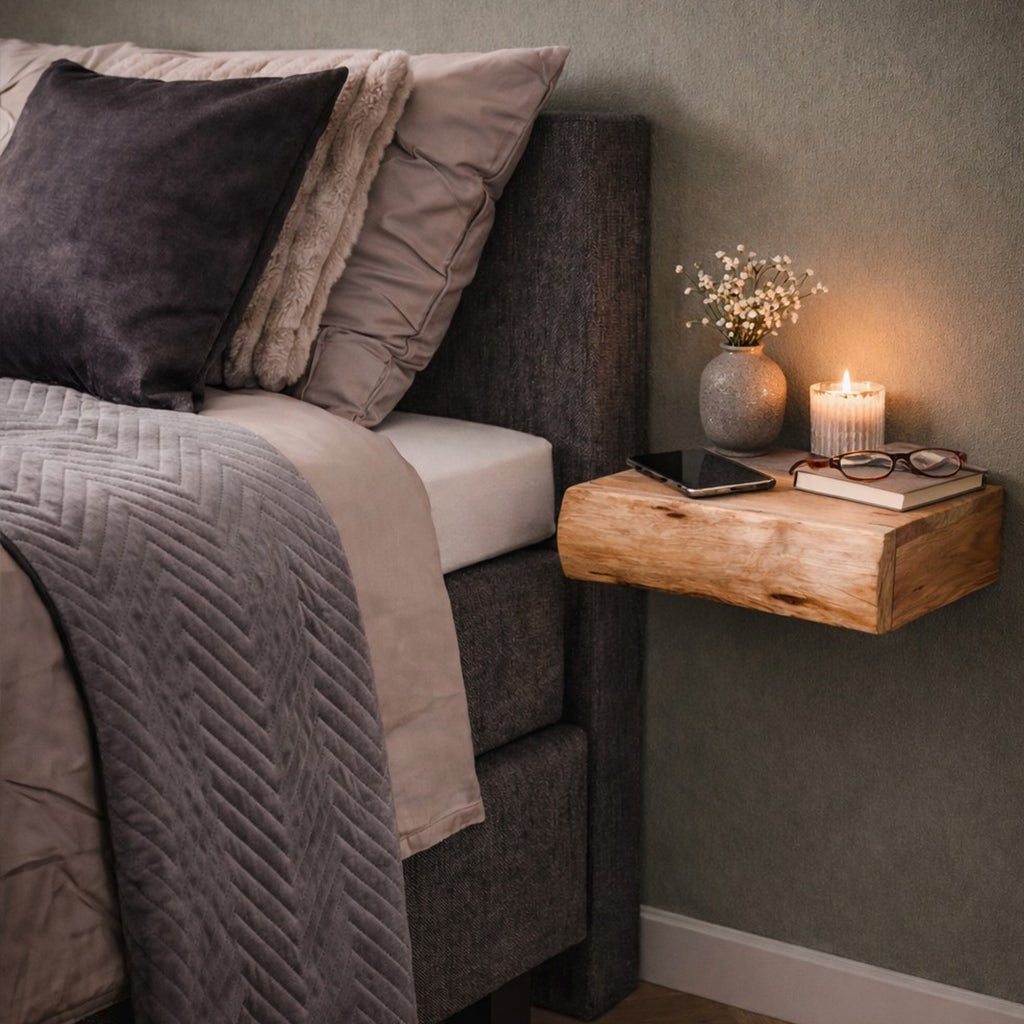 Floating Acacia Wood Bedside Shelf