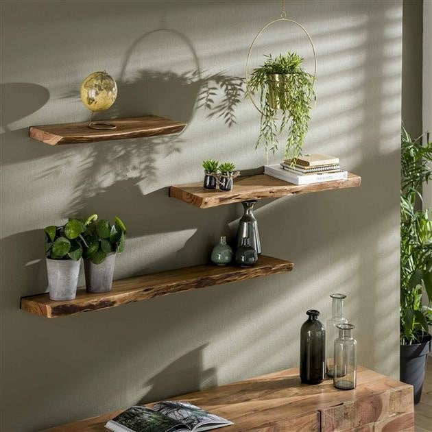 Live-Edge Acacia Wood Wall Shelf – Industrial Brackets