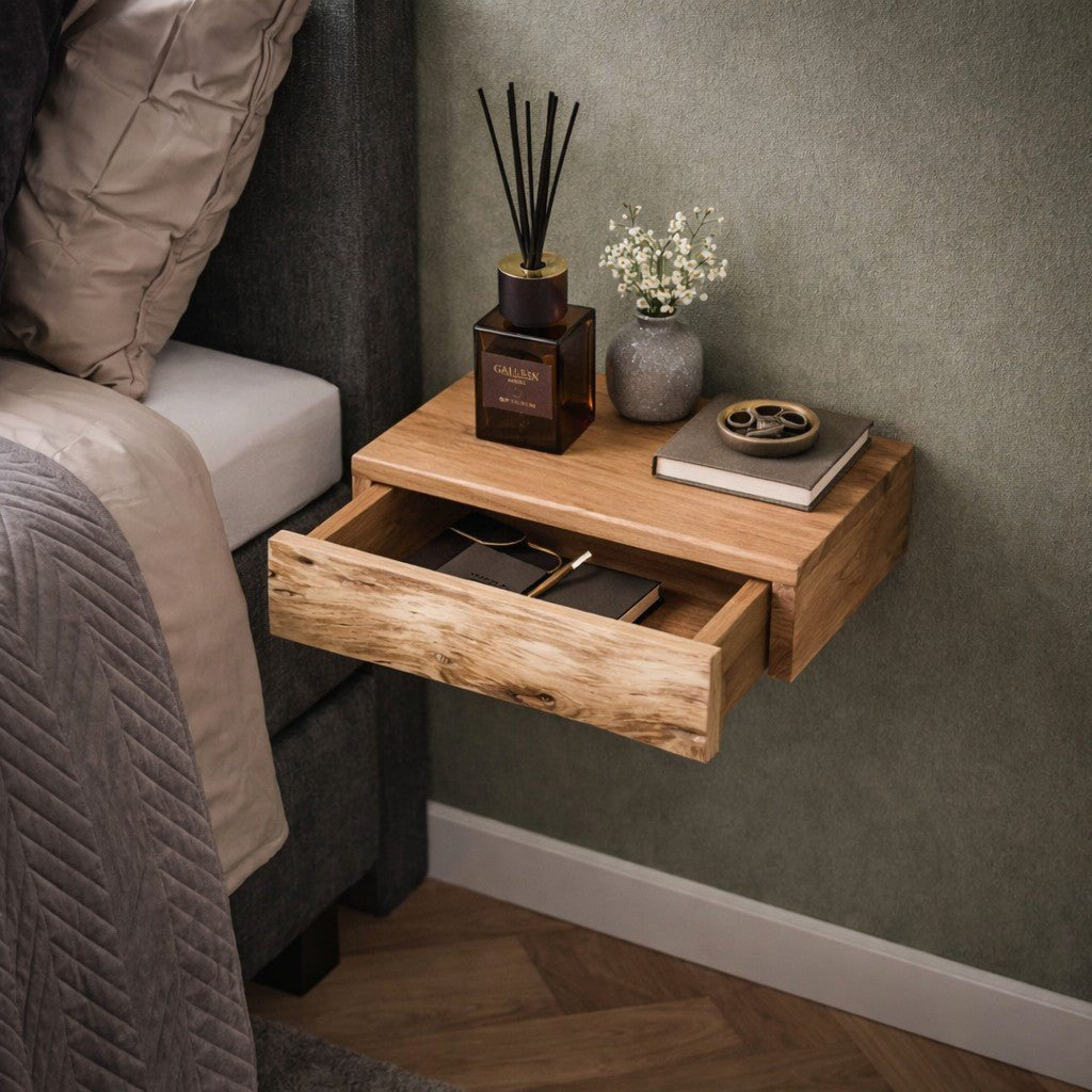 Floating Acacia Wood Bedside Shelf