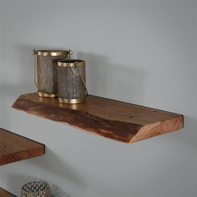 Live-Edge Acacia Wood Wall Shelf – Industrial Brackets