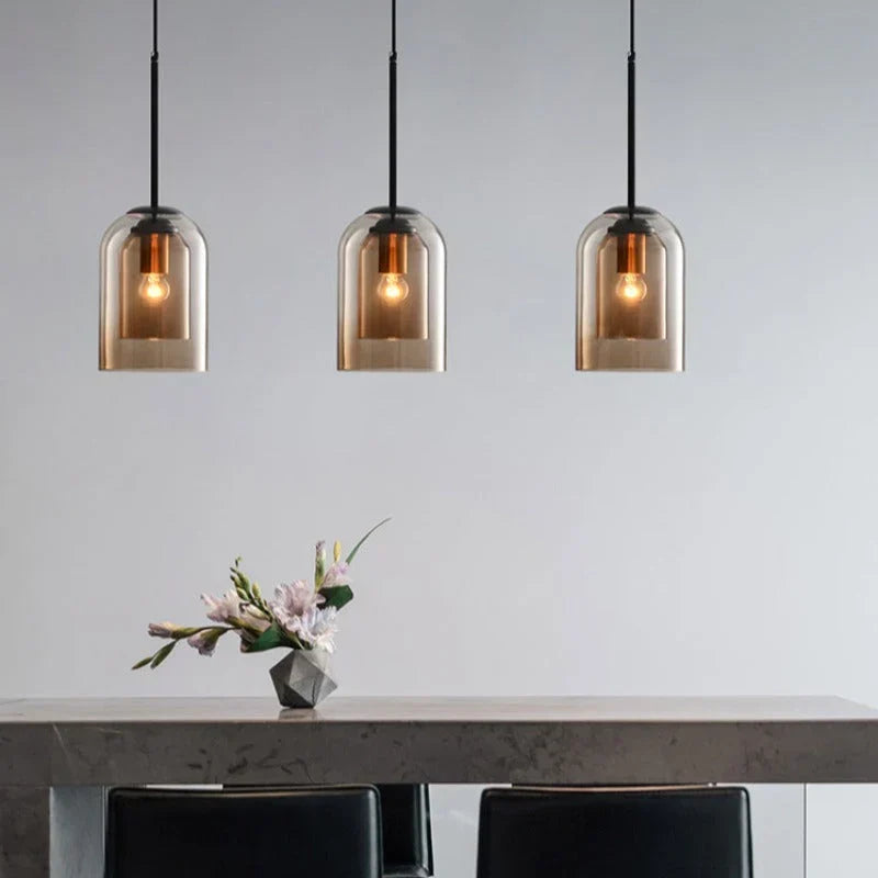 Smoked or Amber Glass Pendant Light – 1 or 3 Heads