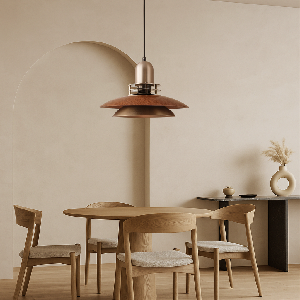 Layered Walnut Wood Pendant Light – Single or Double