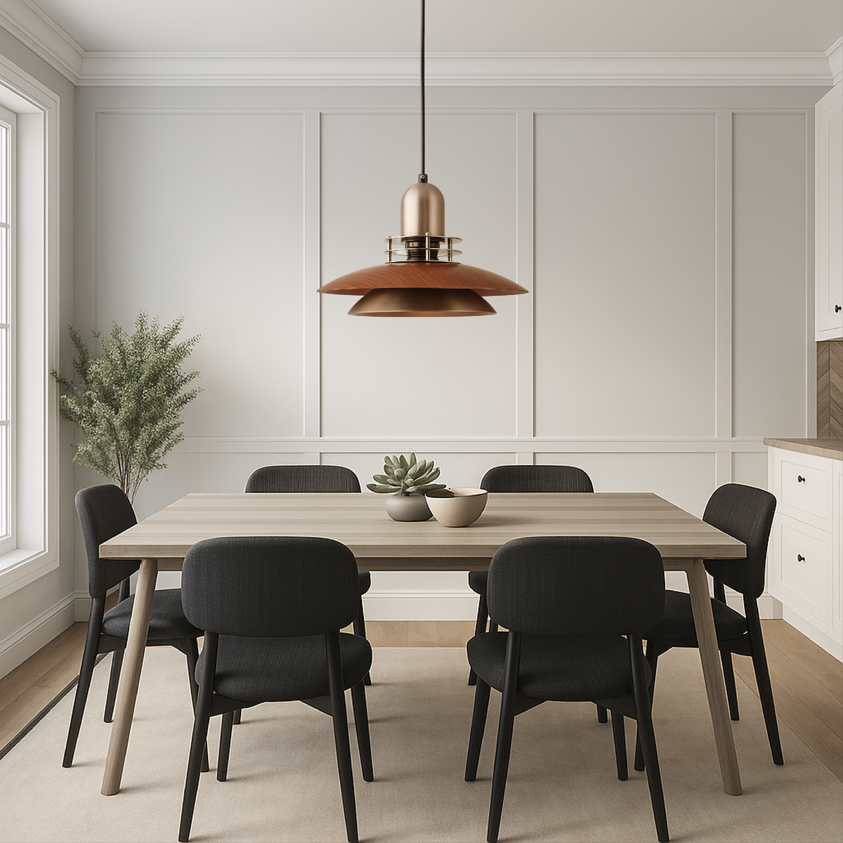 Layered walnut wood pendant light