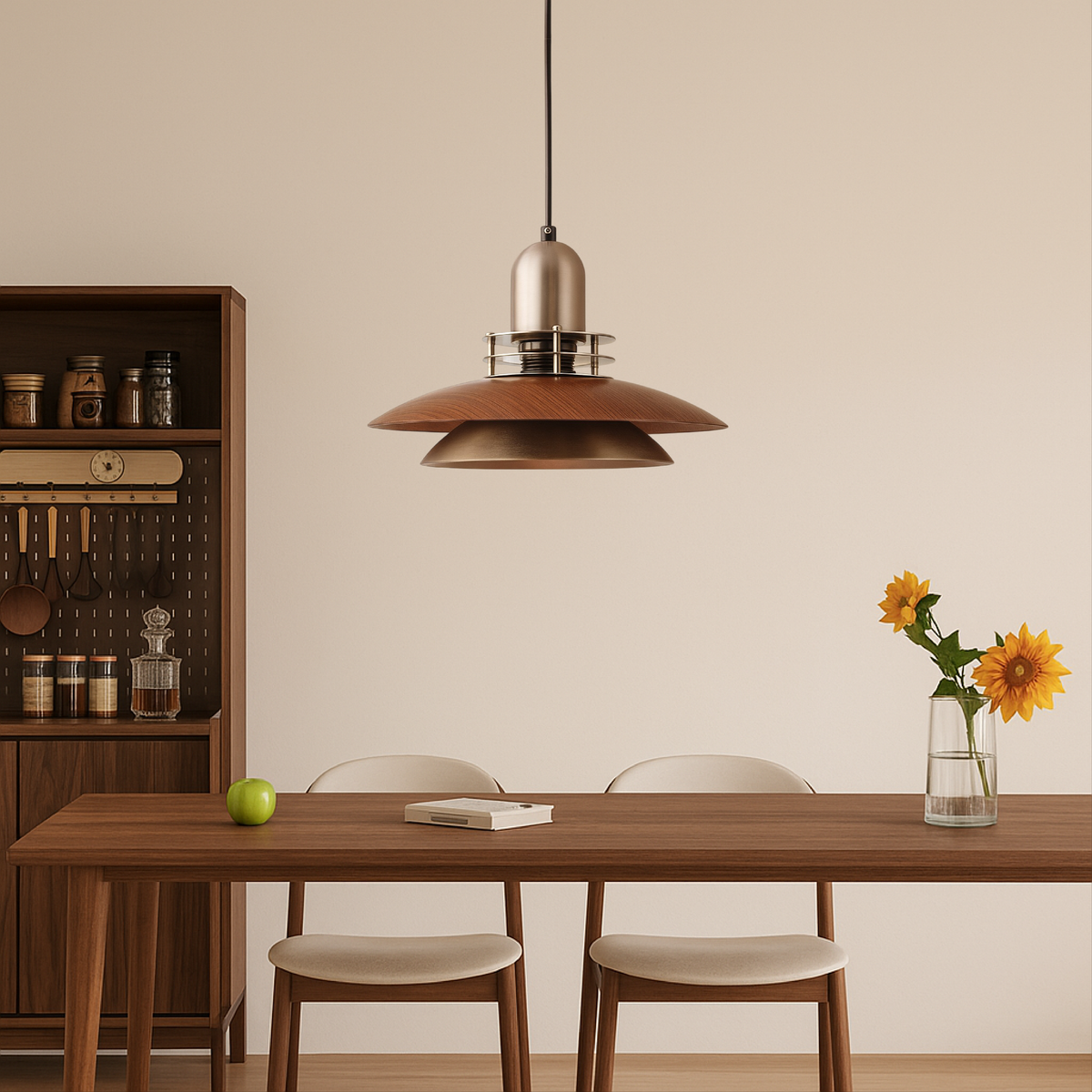 Layered Walnut Wood Pendant Light – Single or Double