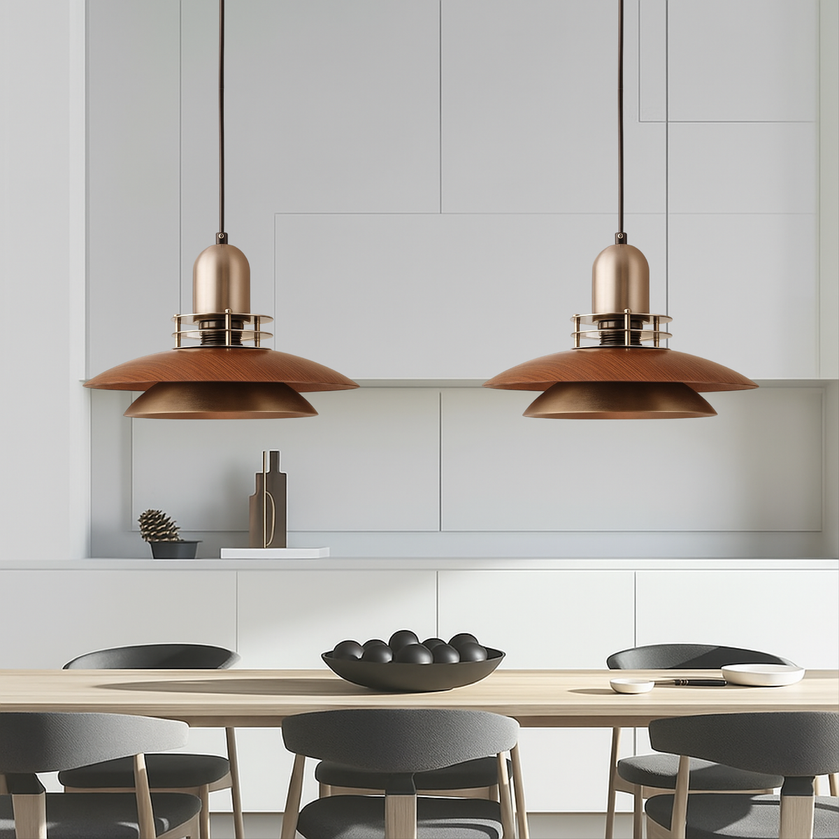 Layered Walnut Wood Pendant Light – Single or Double
