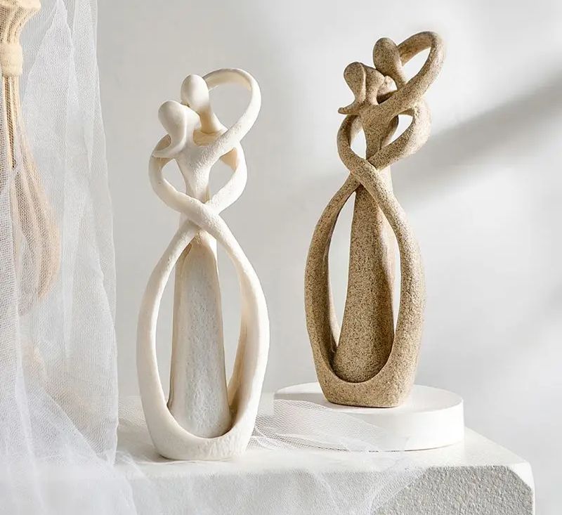Abstract Embracing Couple Sculpture – 11.8"