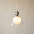 Double-layer ribbed glass pendant light