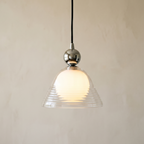 Double-layer ribbed glass pendant light