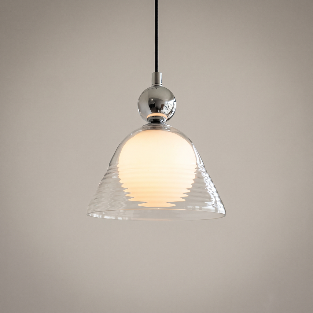 Double-Layer Ribbed Glass Bell Pendant Light