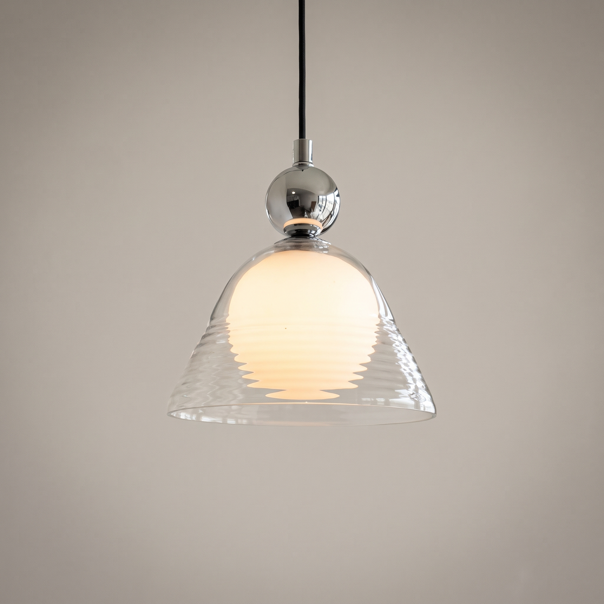 Double-Layer Ribbed Glass Bell Pendant Light