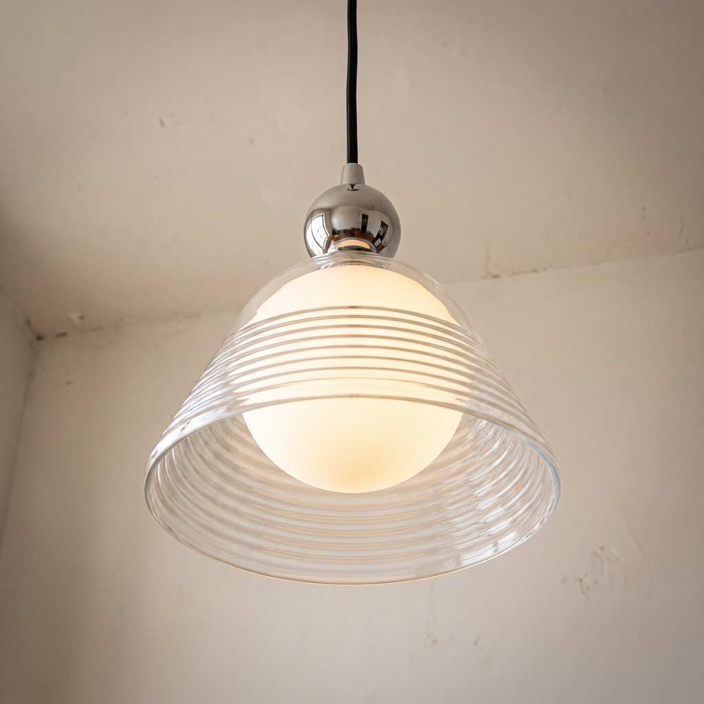 Double-Layer Ribbed Glass Bell Pendant Light