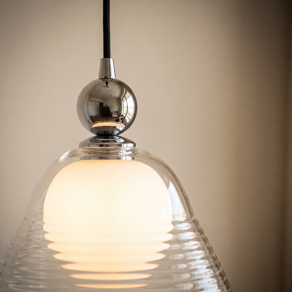 Double-Layer Ribbed Glass Bell Pendant Light