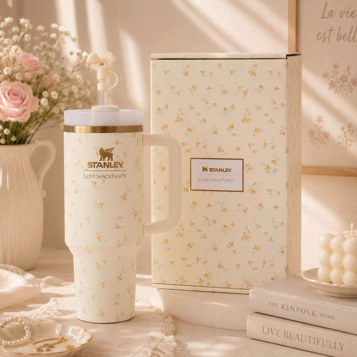 Stanley Meadow Bloom Cream Floral Tumbler with Gift Box | BROKLEN