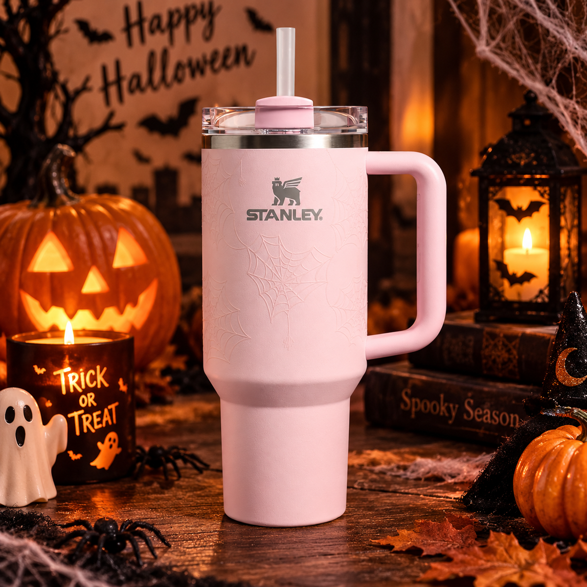 Stanley Pink Halloween Spiderweb Tumbler | BROKLEN