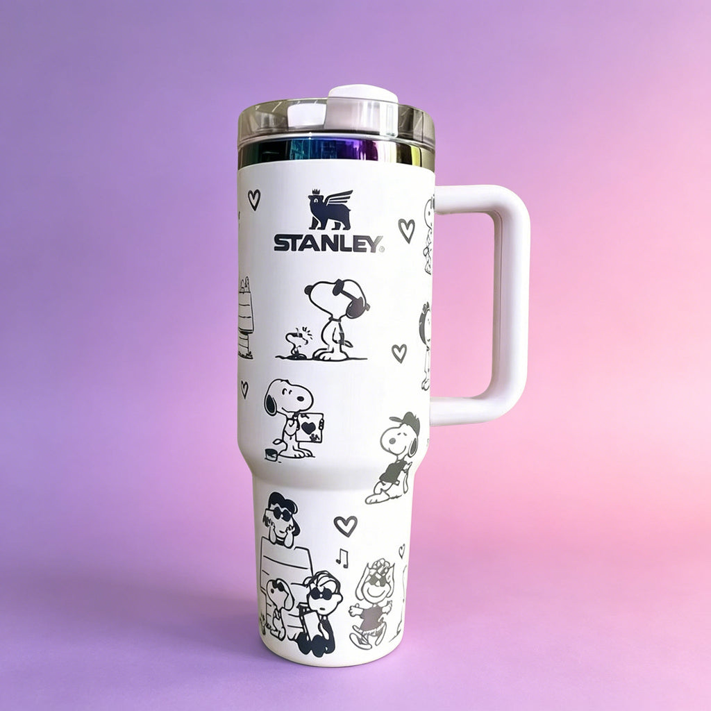 Stanley Snoopy 40oz White Tumbler with Handle and Straw - view 3 | BROKLEN