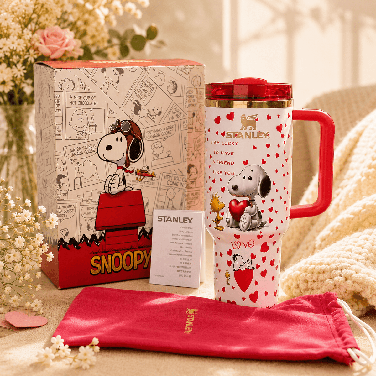 Stanley Snoopy Love Hearts Tumbler - view 3 | BROKLEN
