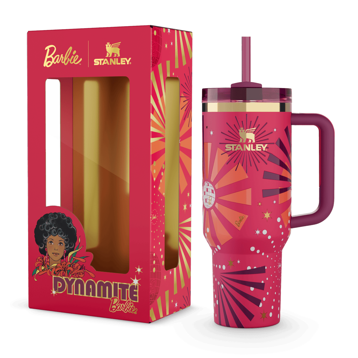 Stanley x Barbie Disco Sunburst Quencher Tumbler with Straw - view 2 | BROKLEN