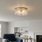 Ribbed glass flush mount ceiling light gold