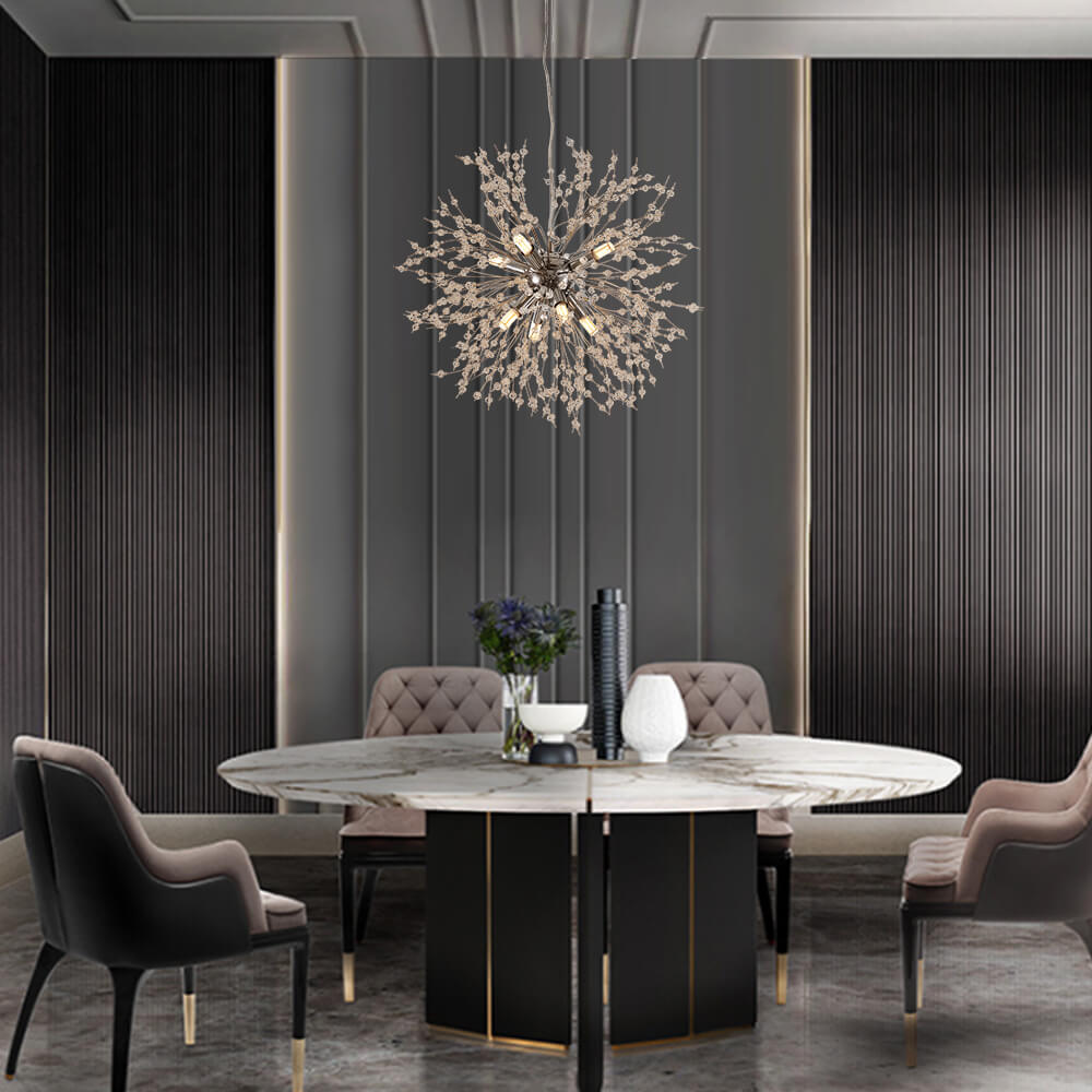 8-Light Crystal Sputnik Chandelier – Chrome or Brass