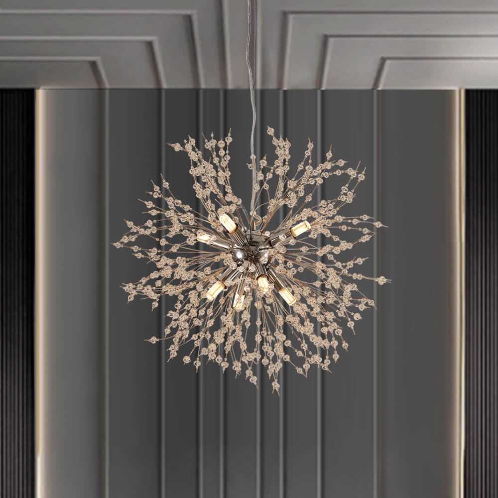 8-Light Crystal Sputnik Chandelier – Chrome or Brass