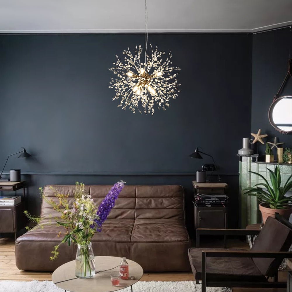 8-Light Crystal Sputnik Chandelier – Chrome or Brass