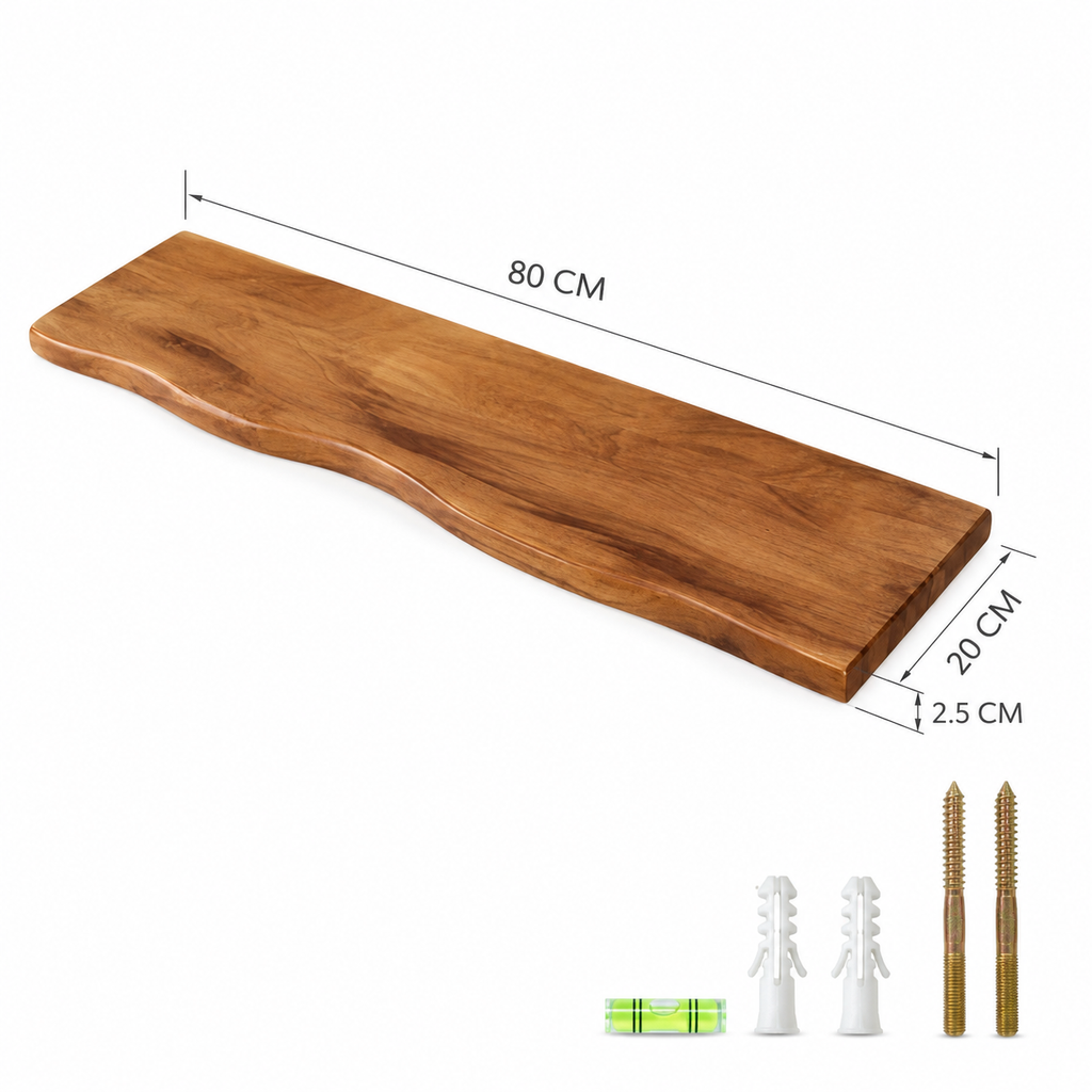 Live-Edge Acacia Wood Wall Shelf – Industrial Brackets
