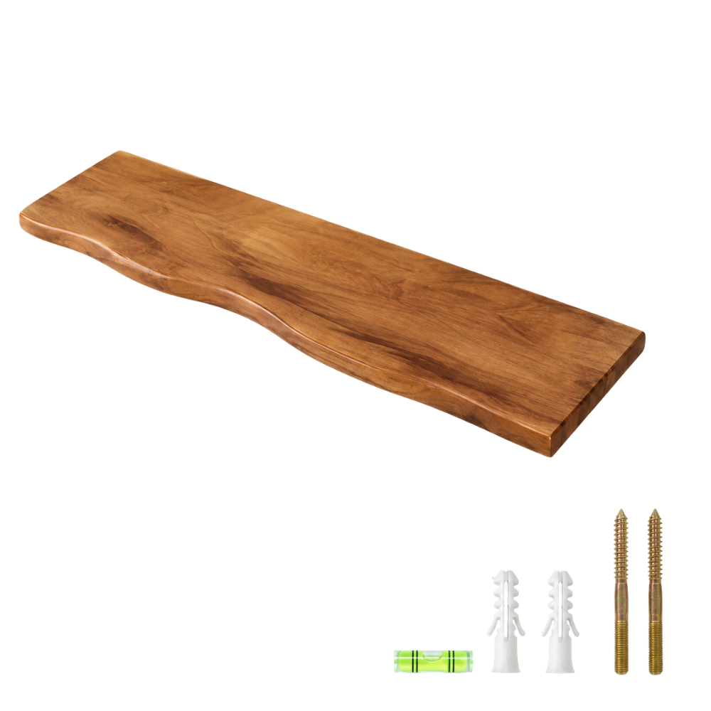 Live-Edge Acacia Wood Wall Shelf – Industrial Brackets