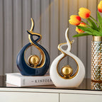 Abstract Ceramic Spiral Sculpture with Gold Detail